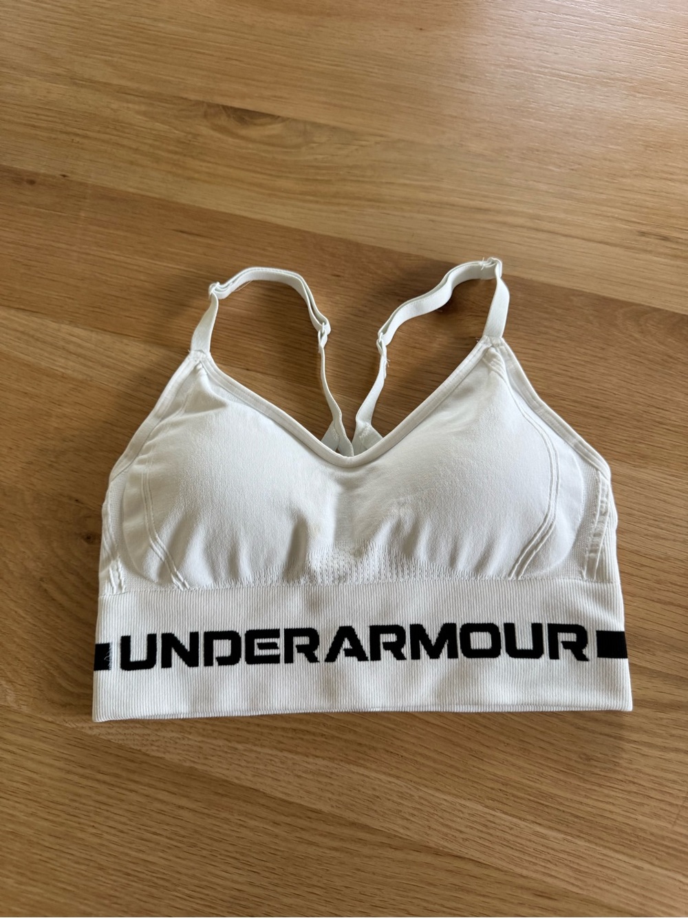 Never Used Under Armour White Sports Bra with Black Band